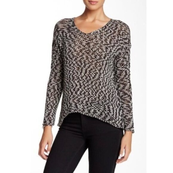 Eileen Fisher Sweater XS Slouchy Open Weave Sustainable Fabric Beach Black White - Picture 1 of 13